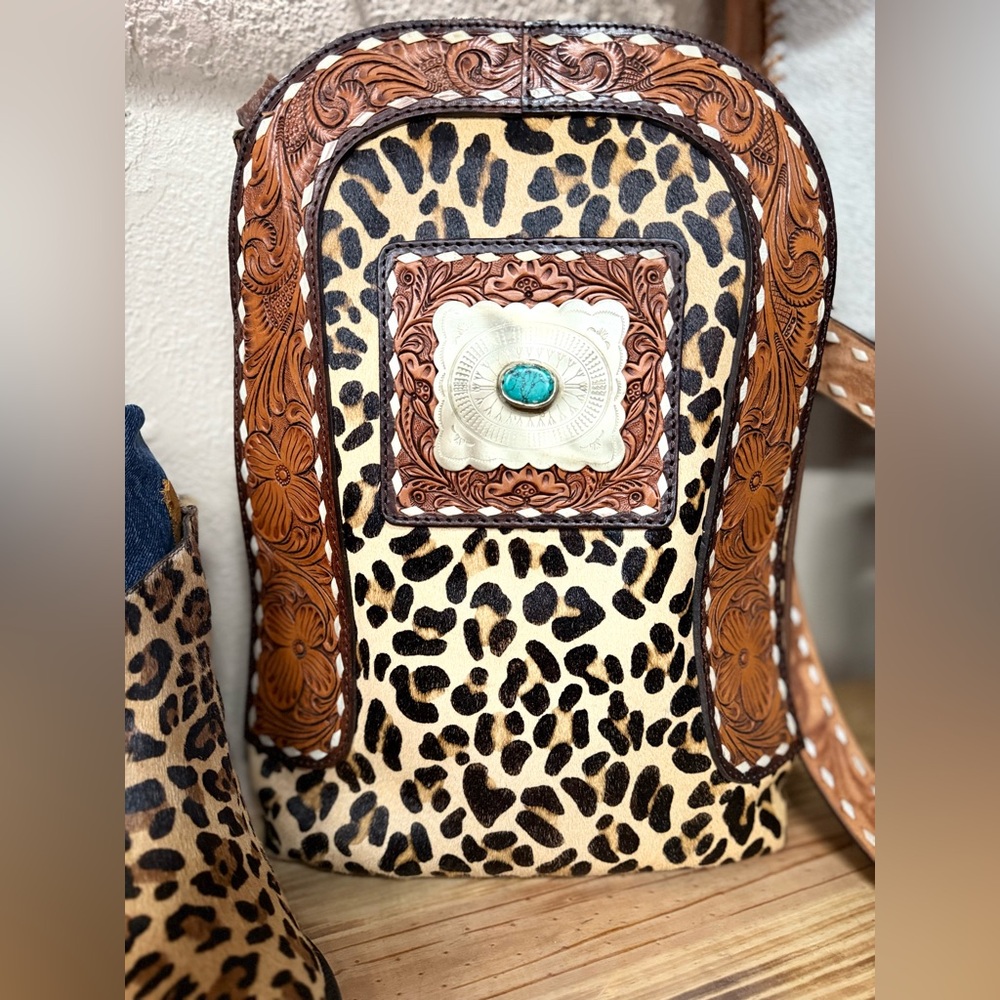 American Darling Leopard Print  Bag with Turquoise Accent- Concealed Carry